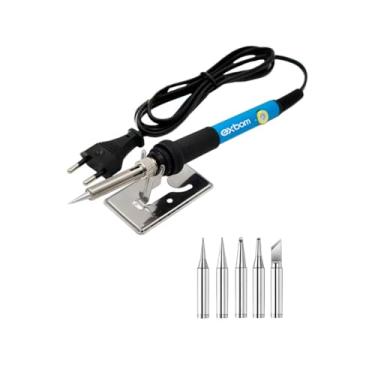 Imagem de Ferro De Solda 60w com Temperatura Ajustável Profissional + 5 Pontas Suporte e Manual 220V, Kit Solda Ajustavel 220V Com Ponteiras
