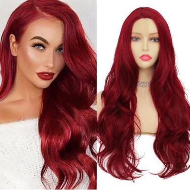 Imagem de Wig Tseses Red Long Curly Wavy Synthetic Fiber para mulheres