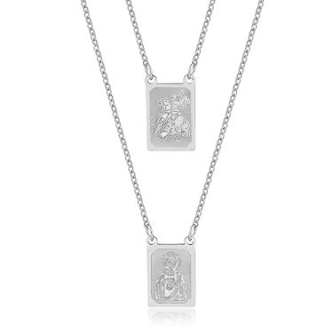 Imagem de Colar Escapulário Sagrado Coração de Jesus e São Jorge (70cm – Pingente 1,5x1cm)