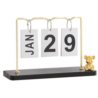 Imagem de Kisangel Calendário flip com base de madeira, calendário diário de mesa perpétuo 2025, design criativo moderno de mesa para escritório em casa, 24 x 15 x 8 cm