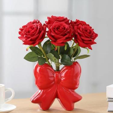 Imagem de Jingmore Coquette Suporte de caneta para vaso de cerâmica com laço para maquiagem, design contemporâneo, decoração feminina, presente para Natal, casa, escritório, prateleira, mesa, sala de estar