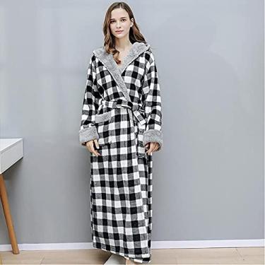 Imagem de ifgswopq Pijama masculino de patchwork xadrez outono e inverno com roupão quente