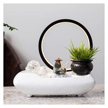 Imagem de XFNVXC Fonte decorativa para interior fonte de mesa criativa sala de estar cerâmica ornamento de água corrente escritório desktop fonte de água circulante paisagem ornamental casa
