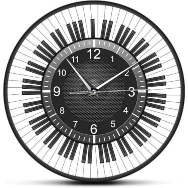 Imagem de Teclas De Piano Circular Com Alto-falante Relógio De Parede Silencioso Instrumentos Musicais Arte Ideal Para Decoração De Estúdio De Música Presente De Pianista, No Frame
