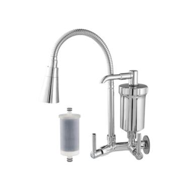 Imagem de Torneira com Filtro Gourmet Flexível Cozinha Parede c/Ducha 2 Jatos 1/4 de Volta + Refil(Torneira Gourmet + 1 Refil)