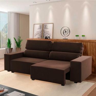 Imagem de Sofá 3 Lugares Retrátil Encosto Reclinável Veludo 5 Posições Marrom Bombom