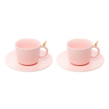 Imagem de Cj 2 Xícaras P/Chá C/Pires de Cerâmica Colibri Rosa 170ml Wolff