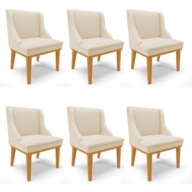 Imagem de Kit 06 Cadeiras de Jantar Liz Corino Bege Base Fixa Madeira Castanho D03 - D'Rossi