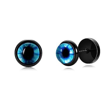Imagem de Conjunto de 6 pares de plugues de calibre falso para homens e mulheres 316L banhado a ouro preto 18 K com olhos turcos coloridos de 6 mm redondo com halteres redondos alargadores de orelha furados piercing de orelha hipoalergênica, Banhado a ouro preto 18K, pedra preciosa