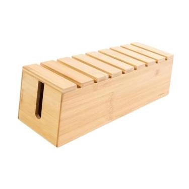 Imagem de Generic Caixa de gerenciamento de cabos de madeira, ocultador de cabos, suprimentos para casa com tampa, acessórios, organização compacta, fios, mesa, caixa