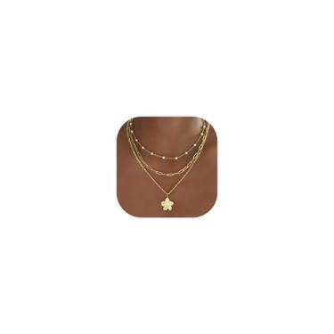 Imagem de YEEZII Colares de ouro em camadas para mulheres modernos, 3 peças, gargantilha banhada a ouro 14 K, conjunto de joias com pingente de ouro feminino empilhável, adjustable, Latão, Sem Pedra Preciosa