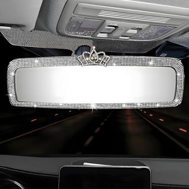 Imagem de Coroa brilhante cristal 10,7 polegadas HD vidro grande angular carro retrovisor clipe diamante brilhante acessórios decorativos interiores panorâmicos decoração de carro (branco)