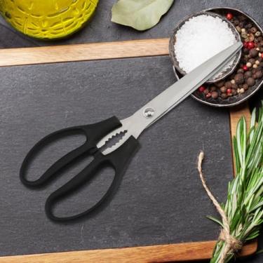 Imagem de Tesouras de cozinha, tesoura de cozinha de aço inoxidável resistente para cortar carne, alimentos, peixe, aves, sissores afiados multiuso para lava-louças preto