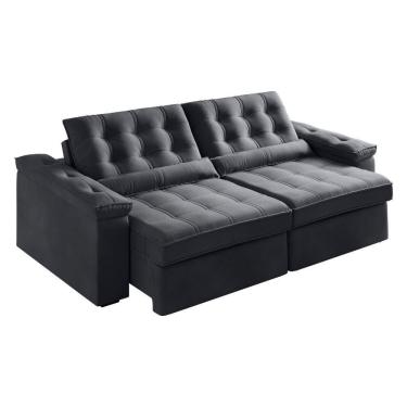 Imagem de Sofá Retrátil E Reclinável 3 Lugares 2,12m Veludo Ilhéus Cinza