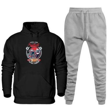 Imagem de Conjunto Blusa de Frio Canguru e Calça Moletom 50% Poliéster 50% Algodão Quentinha Estampada