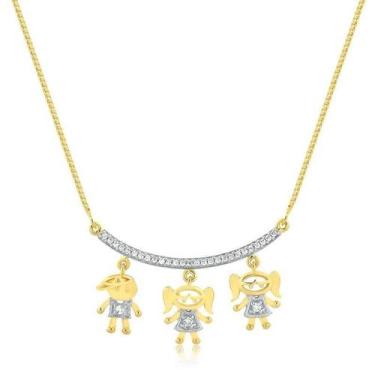 Imagem de Colar Três Filhos Pingente Personalizado Banhado Ouro 18k - Radhau Joi