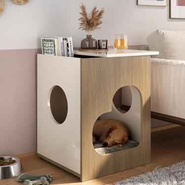 Imagem de Mesa De Canto Lateral 52cm Para Pet Bob Carvalho/off White A09 - Mpozenato