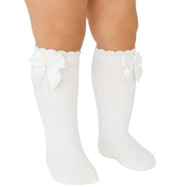 Imagem de Meia Infantil Bebê 3/4 Texturizada com Laço Selene, 21 a 24, Branco