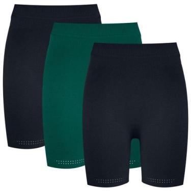 Imagem de Kit 3 Bermuda Fitness Feminina Trifil Academia Sem Costura, Preto e ve