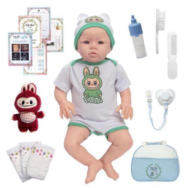 Imagem de Bebe Reborn Realista Menino Com Bolsa Roupa Labubu e Itens - Cegonha R