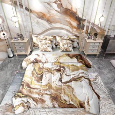 Imagem de Jogo de cama king size com veias de mármore em uma bolsa, conjunto de cama de 7 peças, conjunto de cama simples moderno, conjunto de lençol e edredom tie dye gradiente abstrato, decoração minimalista