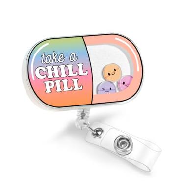 Imagem de Plifal Clipe de suporte de carretel de crachá de farmácia - Farmacêutico cápsula medicina retrátil crachá carretel de crachá com clipe jacaré, enfermeira, escritório de enfermagem, trabalhador médico