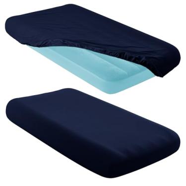 Imagem de Entisn 2 peças de lençol infantil inflável de microfibra 87 x 162 cm para crianças, festas do pijama, viagens de acampamento e festas (azul marinho)