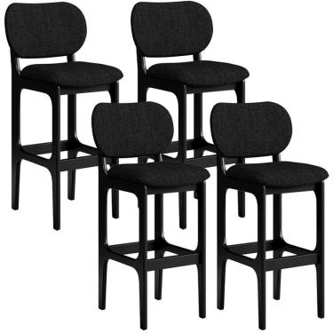 Imagem de Kit 4 Banquetas Alta Betta Preto Linho Chumbo