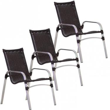 Imagem de 3 Cadeiras Emily Alumínio área Jardim Piscina Trama Original Tabaco