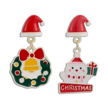 Imagem de Brincos femininos fofos de Natal com pingente de boneco de neve para Natal, guirlanda esmaltada, sino, chapéu de Papai Noel, brincos de inverno e férias, Moderate type, Metal, Sem pedra preciosa