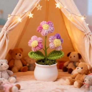 Imagem de Presentes positivos de crochê de girassol, mini decoração de malha para casa, escritório, presentes, decoração de mesa ecológica, girassol sorridente (massa folhada)