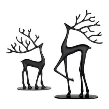 Imagem de Fenteer Estatueta de Rena Decorativa de Natal Moderna em Metal para Lareira, S L Black