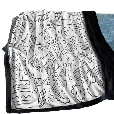 Imagem de Manta De Colorir Adulto - Com Tema de Feliz Aniversário Lavável,Manta de Arremesso para Colorir Artesanal | Para Sala De Aula Festa Sala De Estar Camping Família Meninos Meninas Amantes De Arte