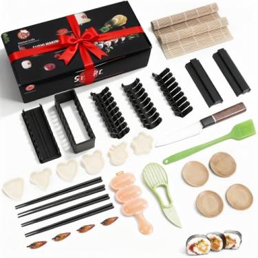 Imagem de MLRYH Kit de fabricação de sushi, 34 peças de kit de sushi para iniciantes, kit de rolo de sushi com molde de corte de sushi, molde de bola de arroz, prensa de onigiri, faca, tapetes de sushi, pá de