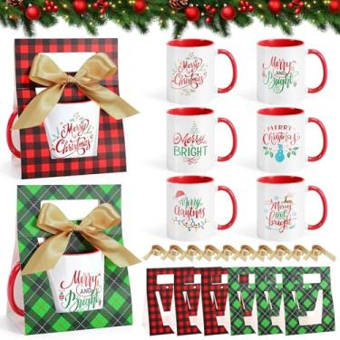 Imagem de LemonRoad 12 conjuntos de canecas de café de Natal com caixas de caneca 340 g xícaras de café de cerâmica Feliz Natal com caixas de presente fita para presente de festa de inauguração de casa de Natal