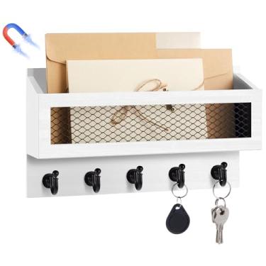 Imagem de Colingmill Porta-chaves magnético para geladeira de parede, organizador de madeira com 5 ganchos de chave para casa, quarto, geladeira, cozinha, decorativo (branco)