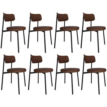 Imagem de Cadeira De Jantar Estofada Kit 8 Nyka M25 Sintético Marrom - Mpozenato