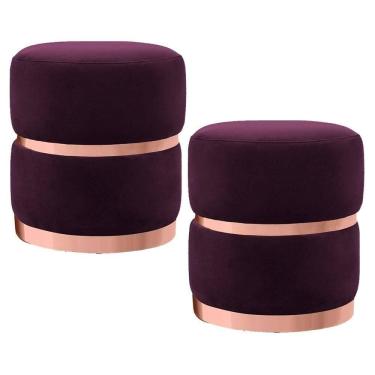 Imagem de Kit 2 Puffs Decorativos Com Cinto E Aro Rosê Round C-292 Veludo Uva - Domi
