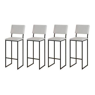 Imagem de Kit 4 Banquetas Com Encosto Industrial E Moderna Nina Preto E Corino Branco