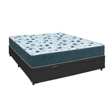 Imagem de Cama Box Baú Viúva 128 Tecido Sintético Preto Com Colchão Alegro Bello Box Espuma D28 Cinza 58x128x188
