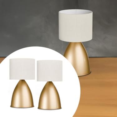 Imagem de Kit 2 Abajur de Mesa Clássico Dourado Bojudo Com Cupula Algodao Branca Para Decoração Casa, Sala e Cabeceira, Cama, Quarto, ou Escritório