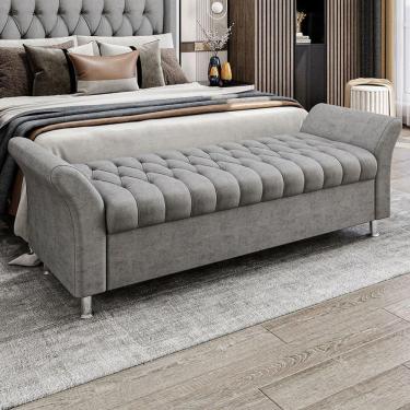 Imagem de Recamier Puff Estofado Queen 160 Cm Ágata Veludo Cinza