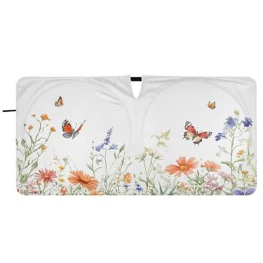Imagem de Blueangle Guarda-sol para para-brisa flores silvestres e borboletas - 149.9 cm x 76.2 cm dobrável carro janela frontal blocos para-sol raios UV viseira de sol (332)