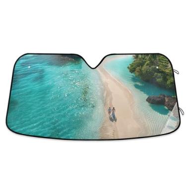 Imagem de SEHANY Para-brisa de carro de verão, mar, praia, para-sol para mulheres, pára-brisa frontal dobrável para carro, caminhão, SUV - Protetor de viseira de sol automotivo bloqueia os raios UV mantém seu