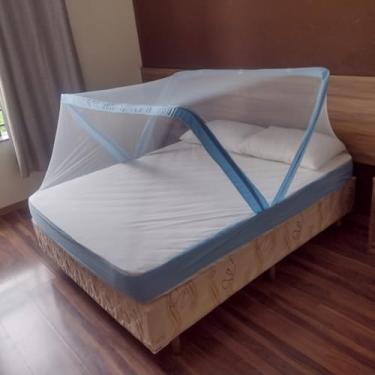 Imagem de Mosquiteiro Tenda Retrátil Acoplável ao Colchão – Estrutura Resistente, Portátil e Dobrável para Cama Solteiro e Casal(Azul casal 135~145x188)