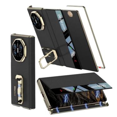 Imagem de FWYANZH Capa de couro para Huawei Mate Xts/XT, Smart Clear View Window Flip Cover Suporte oculto proteção para câmera galvanizado luxo à prova de choque, preto, Mate XTs