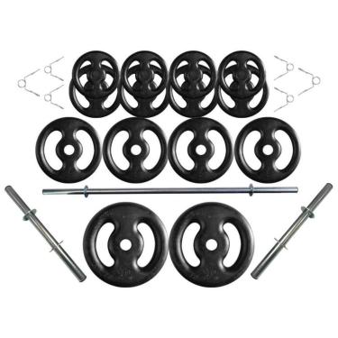 Imagem de Kit Profissional 60 Kg de Anilhas + 2 Barras de 40cm + Barra de 160cm-Unissex