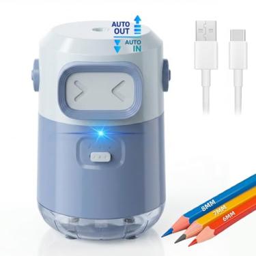 Imagem de Apontador de lápis elétrico, apontador para crianças, apontador elétrico, Sacapuntas Electrico - Apontador totalmente automático para lápis de cor nº 2 e de cor. Alimentado por USB/bateria para uso