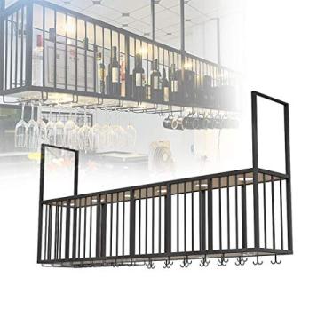 Imagem de APUM Rack de vinho de teto de cozinha, com suporte de vidro, barra, talheres, prateleira, arte de ferro, pendurado, suporte de garrafa de vinho, adegas comerciais, clubes