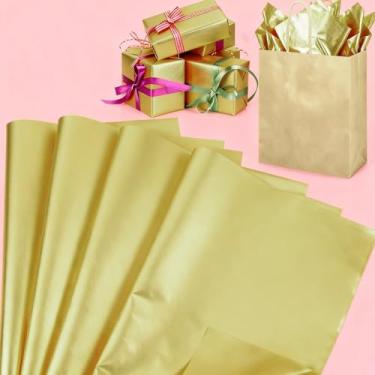 Imagem de 100 folhas de papel de seda dourado 29 cm x 20 cm de papel de embrulho a granel para embrulho de presente e artesanato